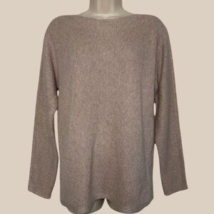 Talbots Women’s Tan Sweater with Metallic Silver Thread Ribbed Sleeves SZ Small
